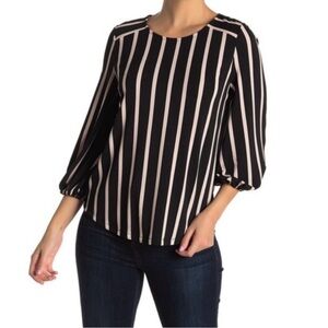 Adrianna Papell Stripe Keyhole Top 3/4 Balloon Sleeves Size S